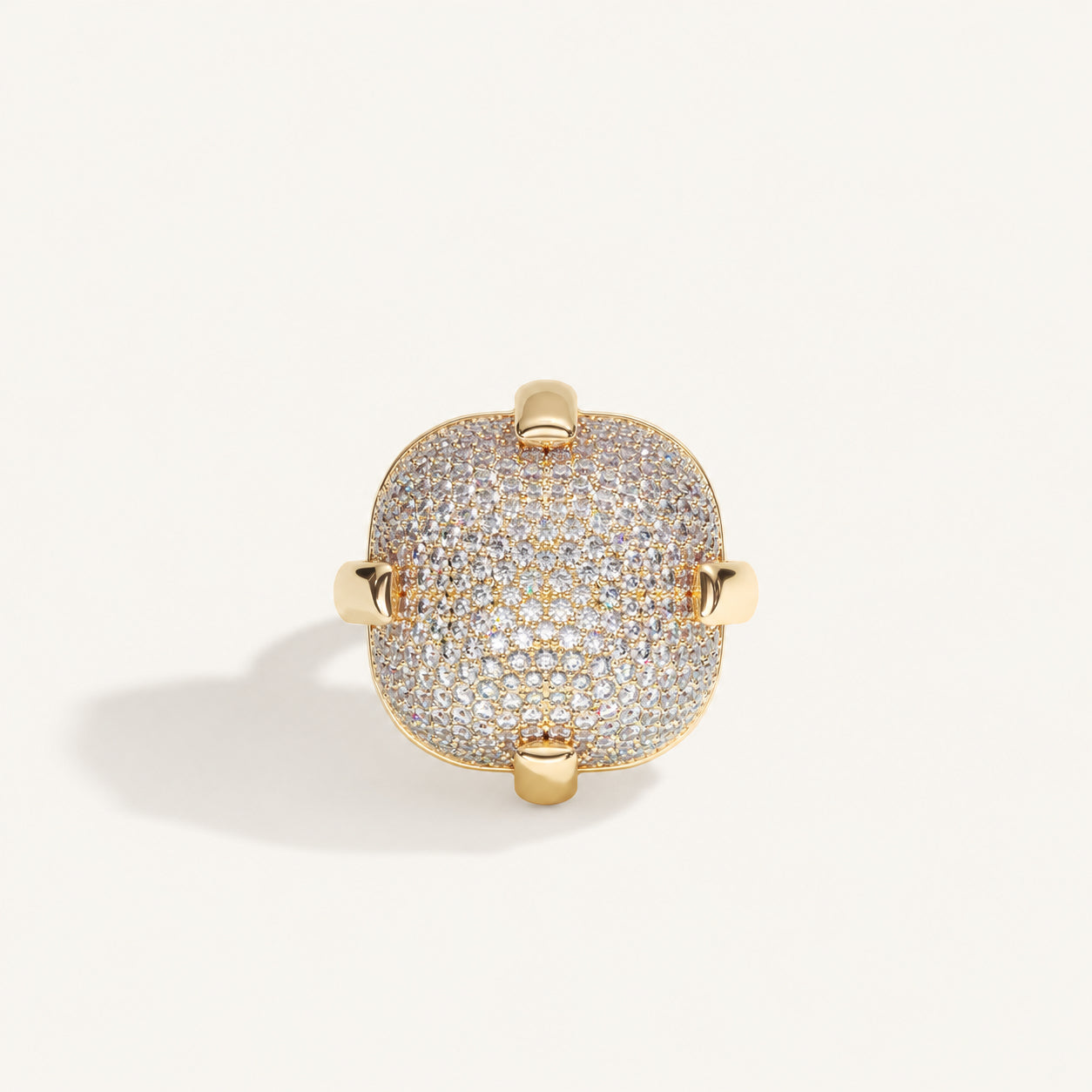 Cushion Pavé Diamond Ring in Yellow Gold