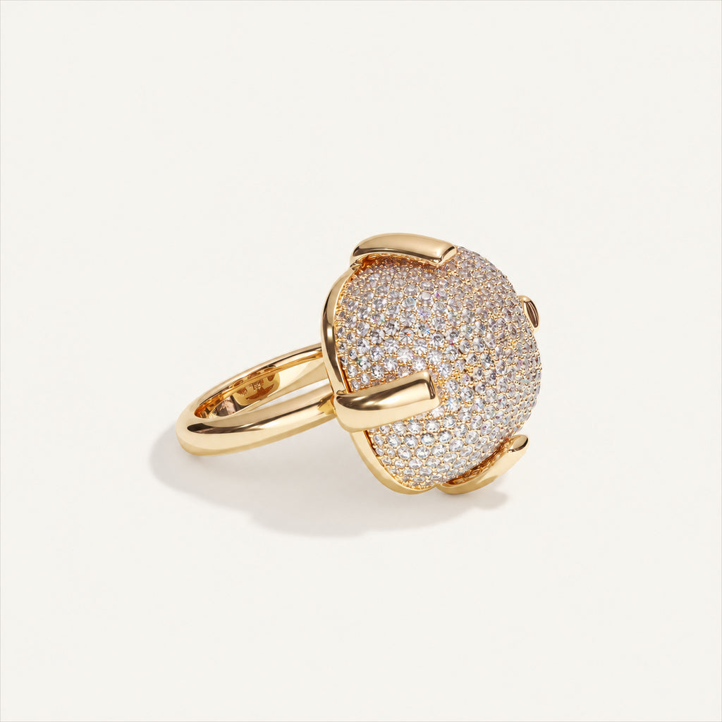 Cushion Pavé Diamond Ring in Yellow Gold