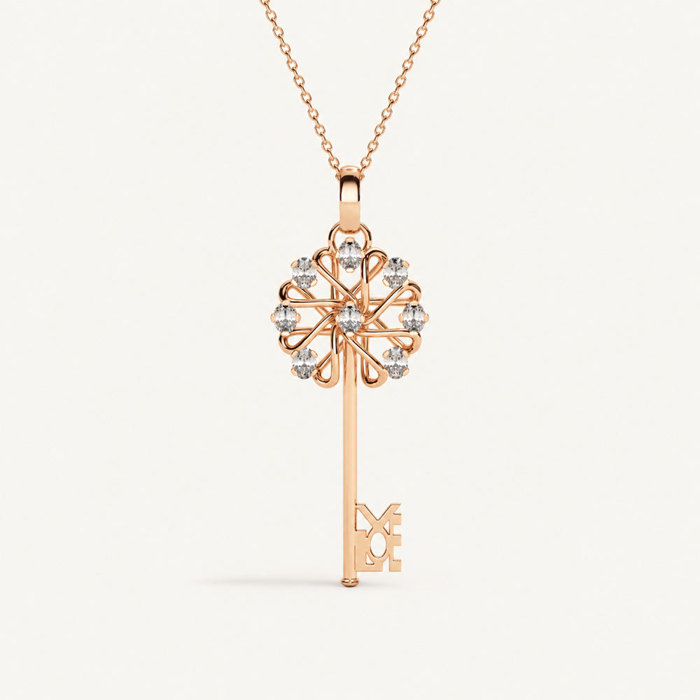 Everbell Key Pendant in 18K rose gold with diamonds — front view