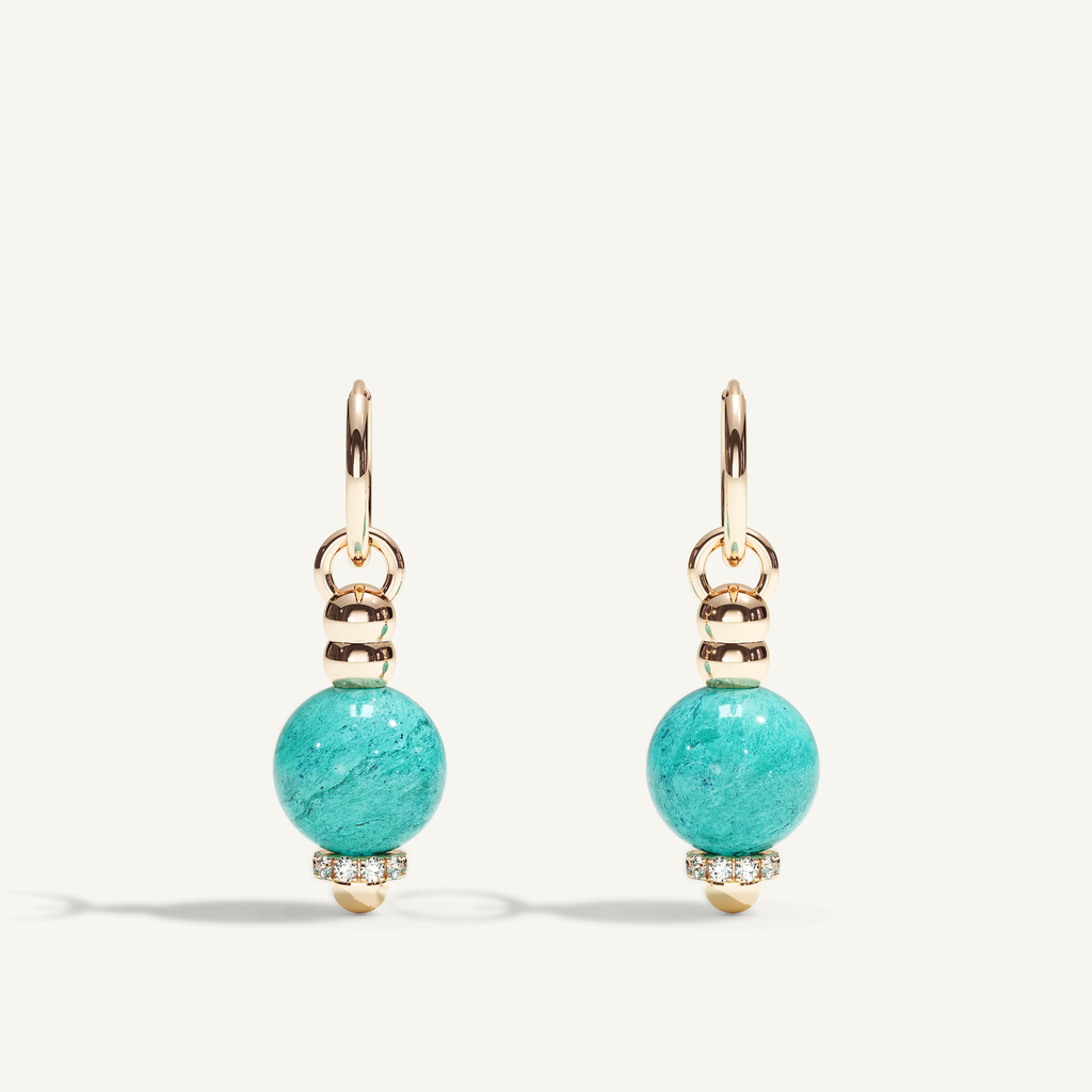 Barbelle Creole Ear Pendants in 18K rose gold with turquoise and diamonds – front view
