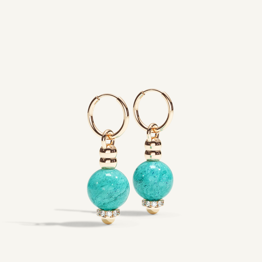 Barbelle Creole Ear Pendants – turquoise, 18K rose gold and diamonds