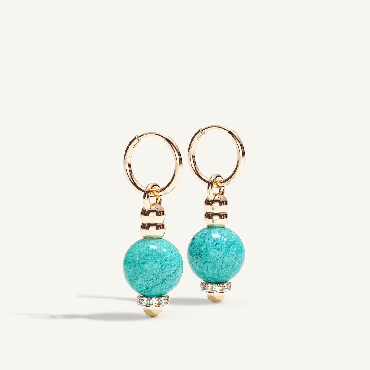 Barbelle Creole Ear Pendants – turquoise, 18K rose gold and diamonds