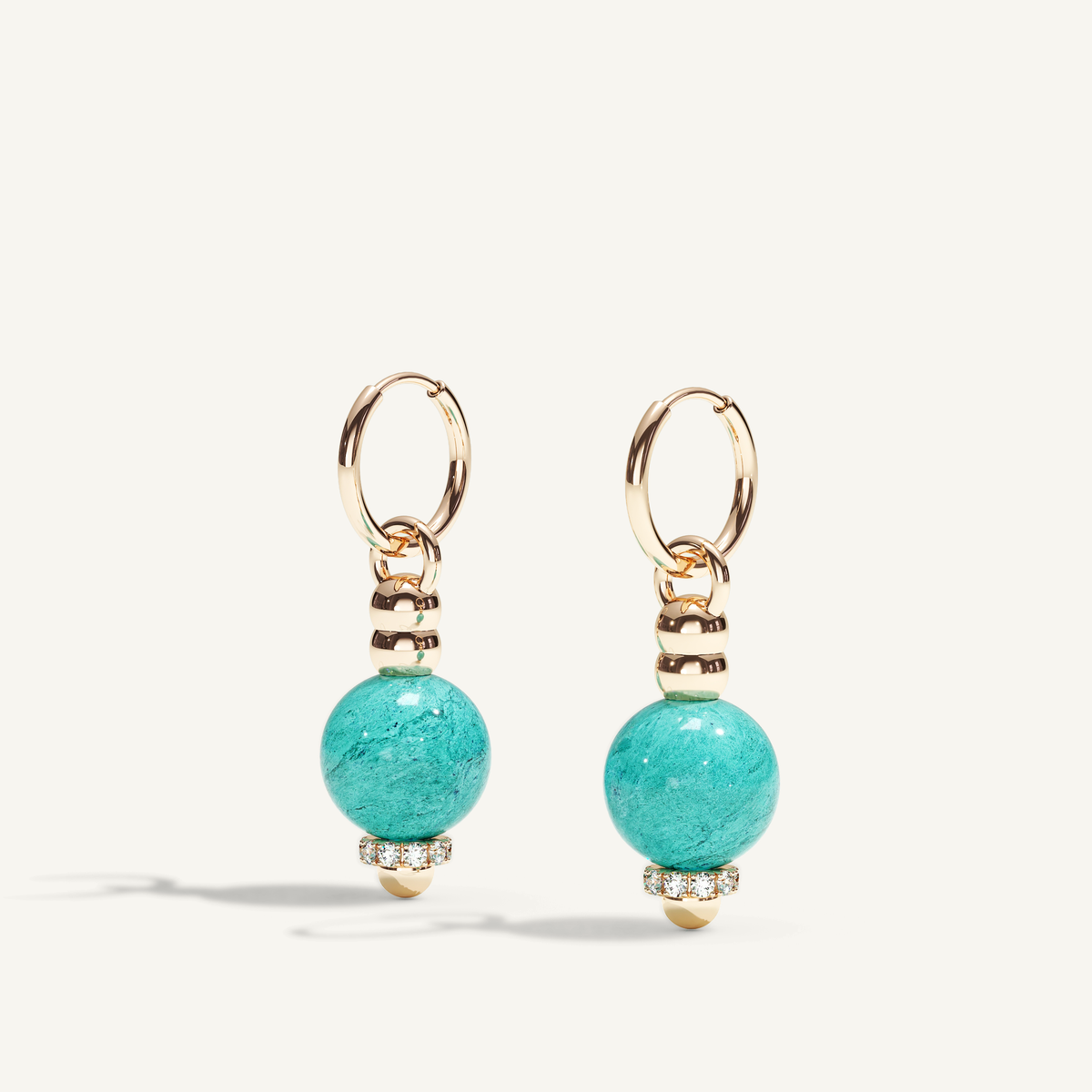 Barbelle Creole Ear Pendants – turquoise, 18K rose gold and diamonds