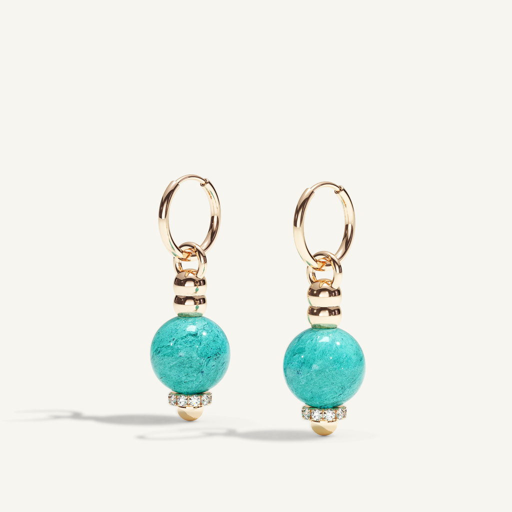Barbelle Creole Ear Pendants – turquoise, 18K rose gold and diamonds