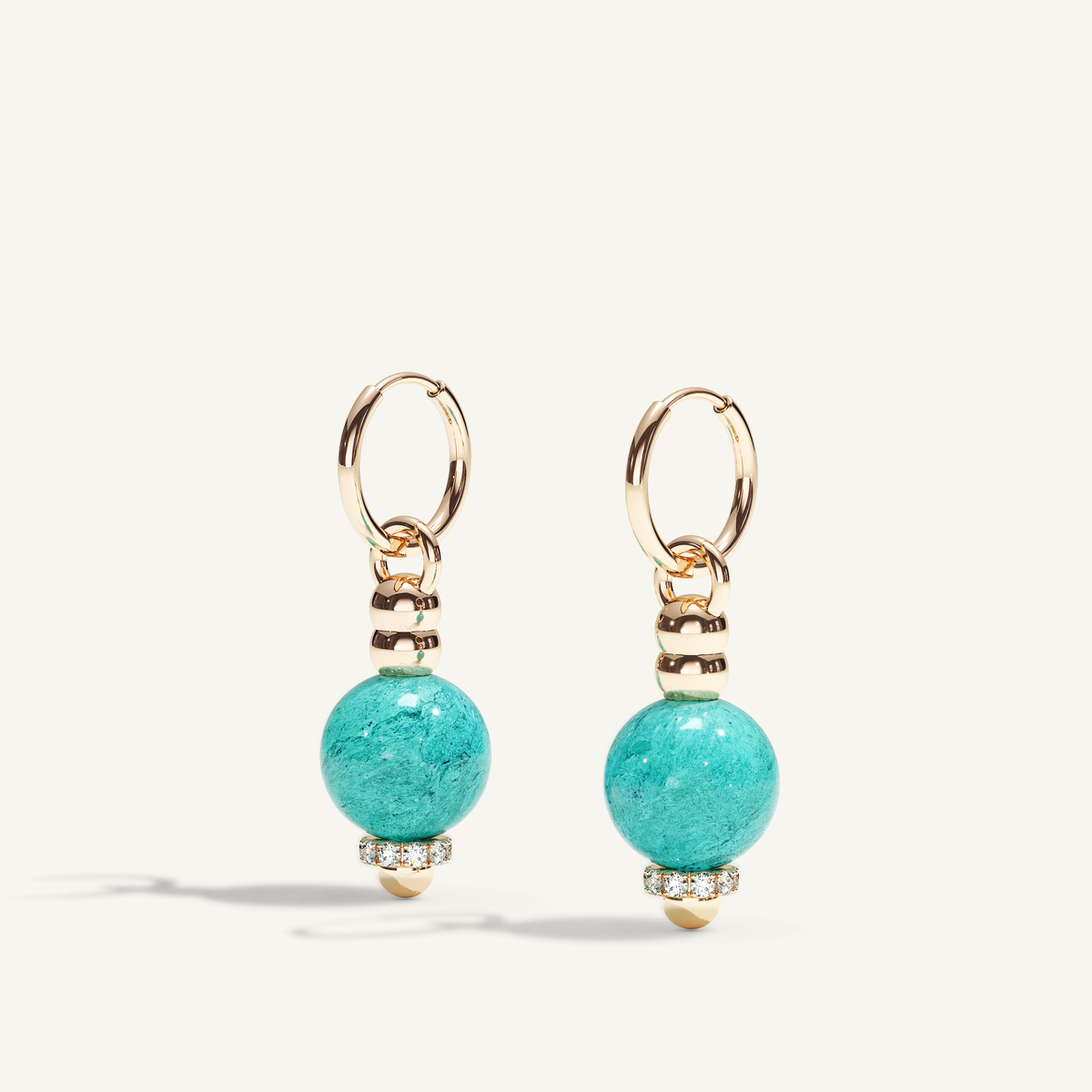 Barbelle Creole Ear Pendants – turquoise, 18K rose gold and diamonds
