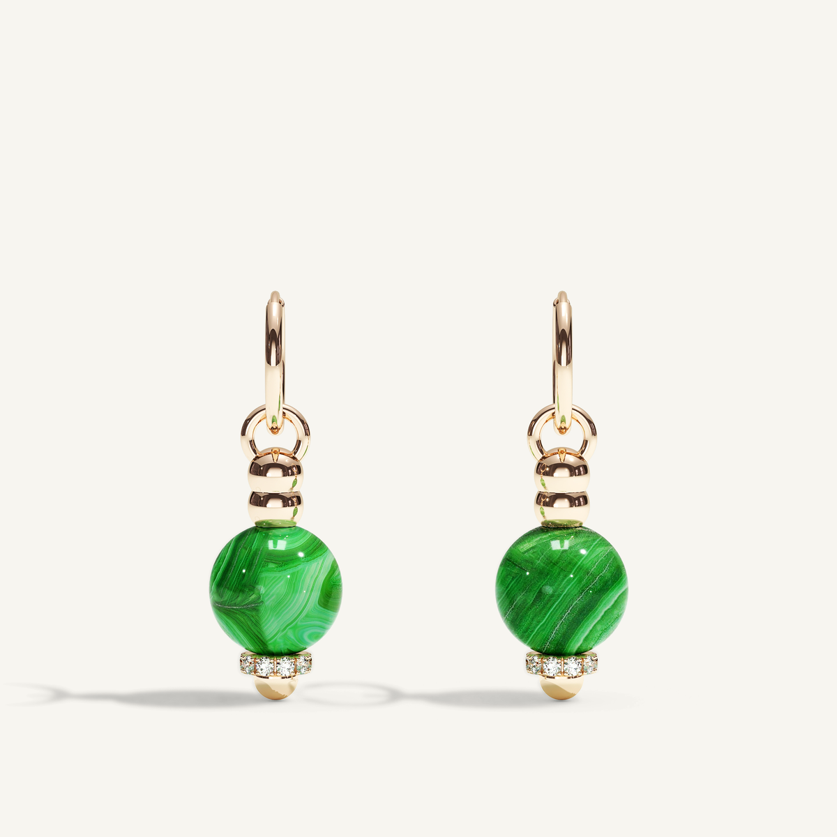 Barbelle Creole Ear Pendants – malachite, 18K rose gold and diamonds