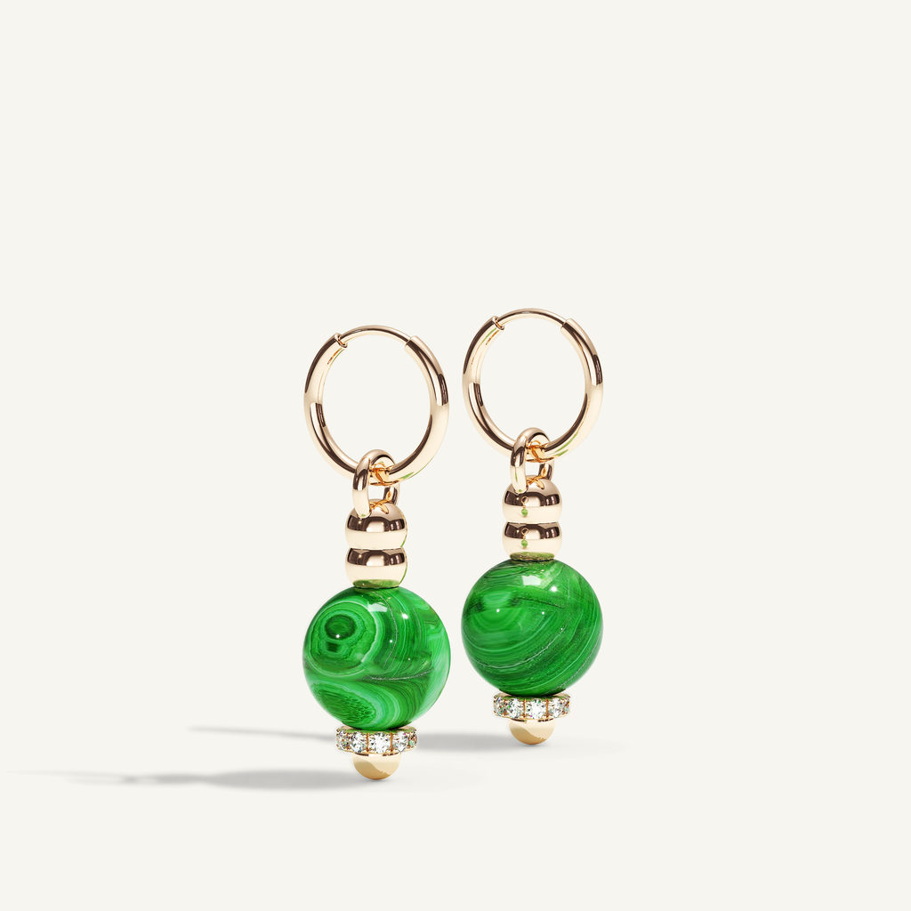 Barbelle Creole Ear Pendants – malachite, 18K rose gold and diamonds