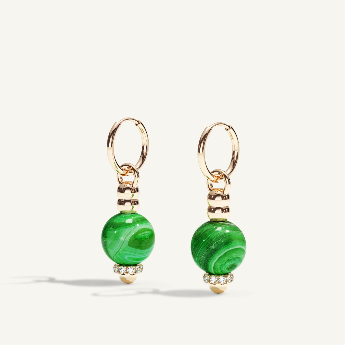 Barbelle Creole Ear Pendants – malachite, 18K rose gold and diamonds