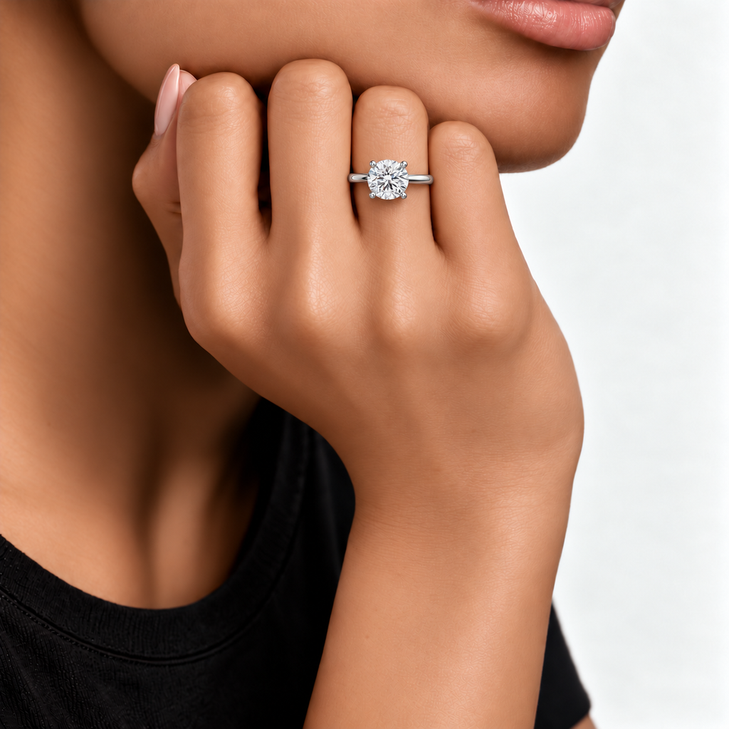 Florienne – 18K white gold ring worn on model – OR-HH-005