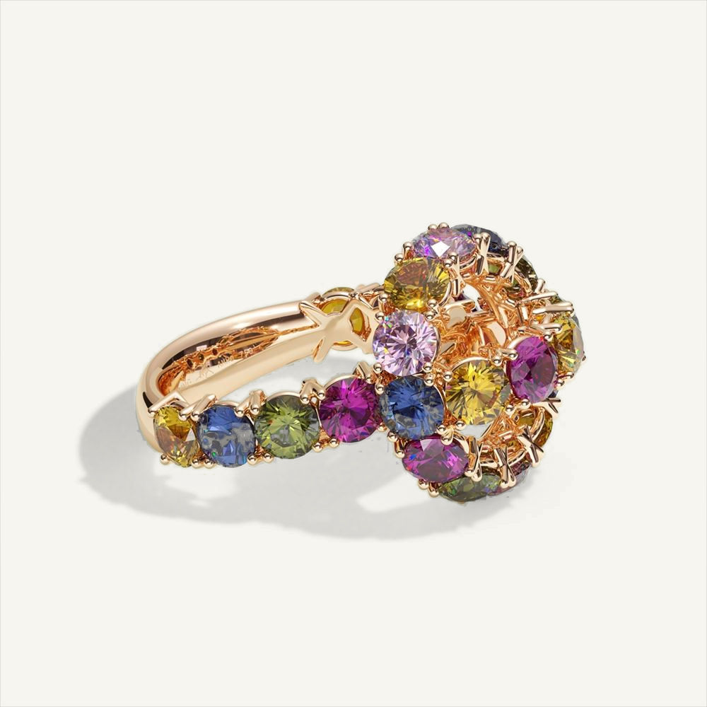 Arch Ring Rainbow in 18K rose gold with rainbow sapphires – view 2