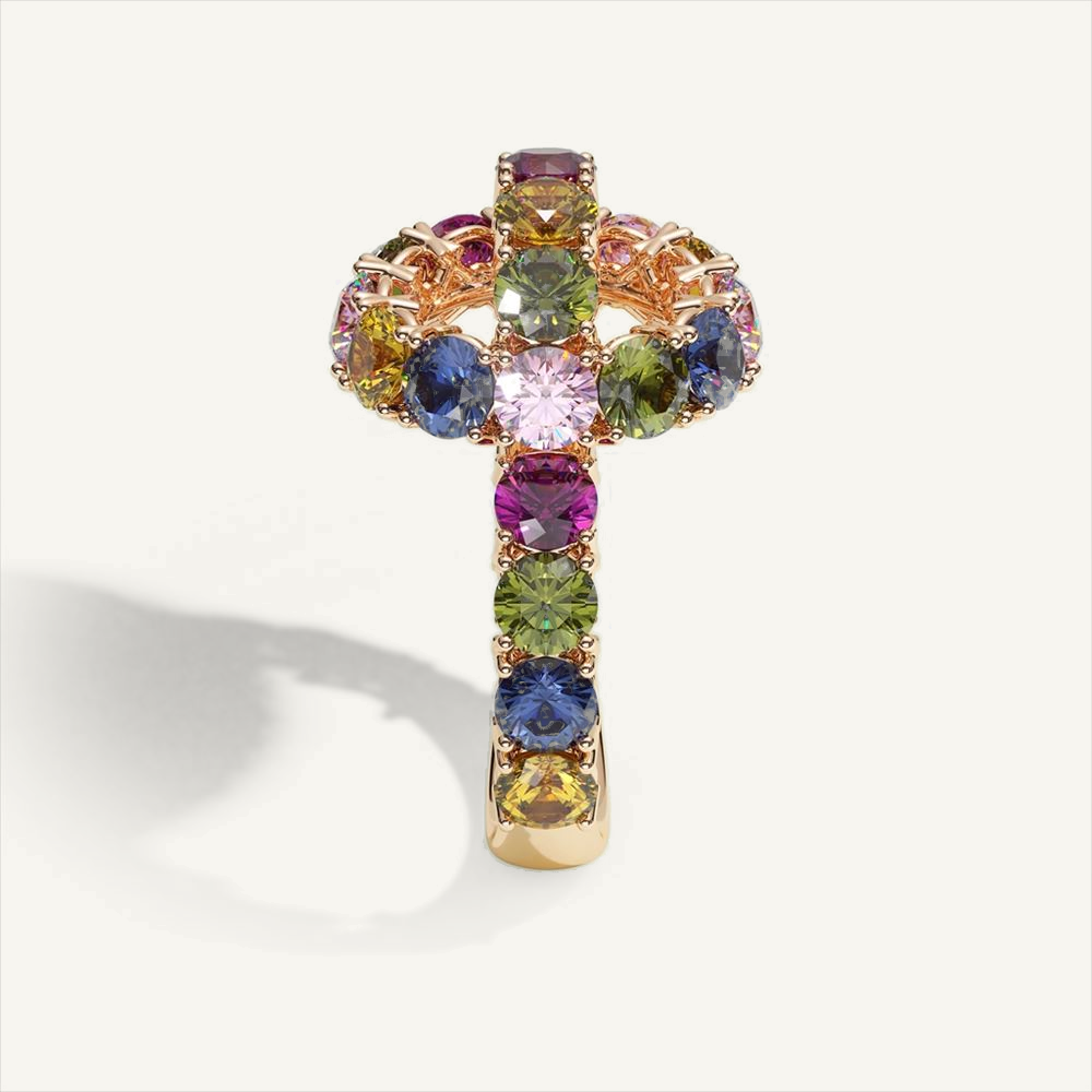 Arch Ring Rainbow in 18K rose gold with rainbow sapphires – view 3