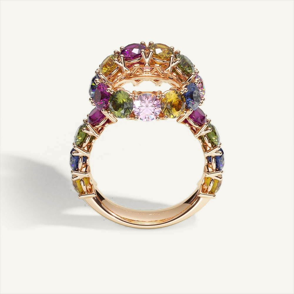 Arch Ring Rainbow in 18K rose gold with rainbow sapphires – view 4