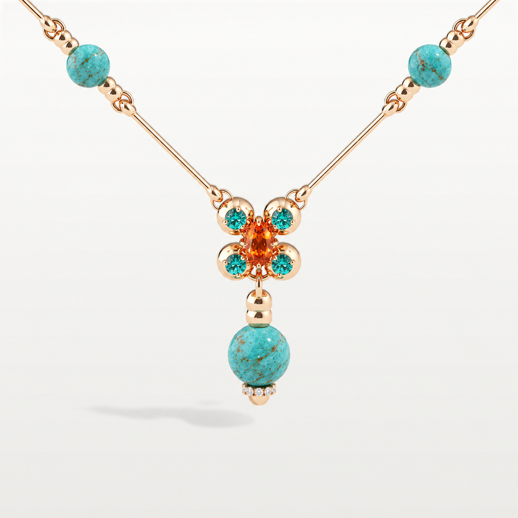 Barbelle Arizona Turquoise, Paraíba Tourmaline & Mandarin Garnet Necklace — Front view