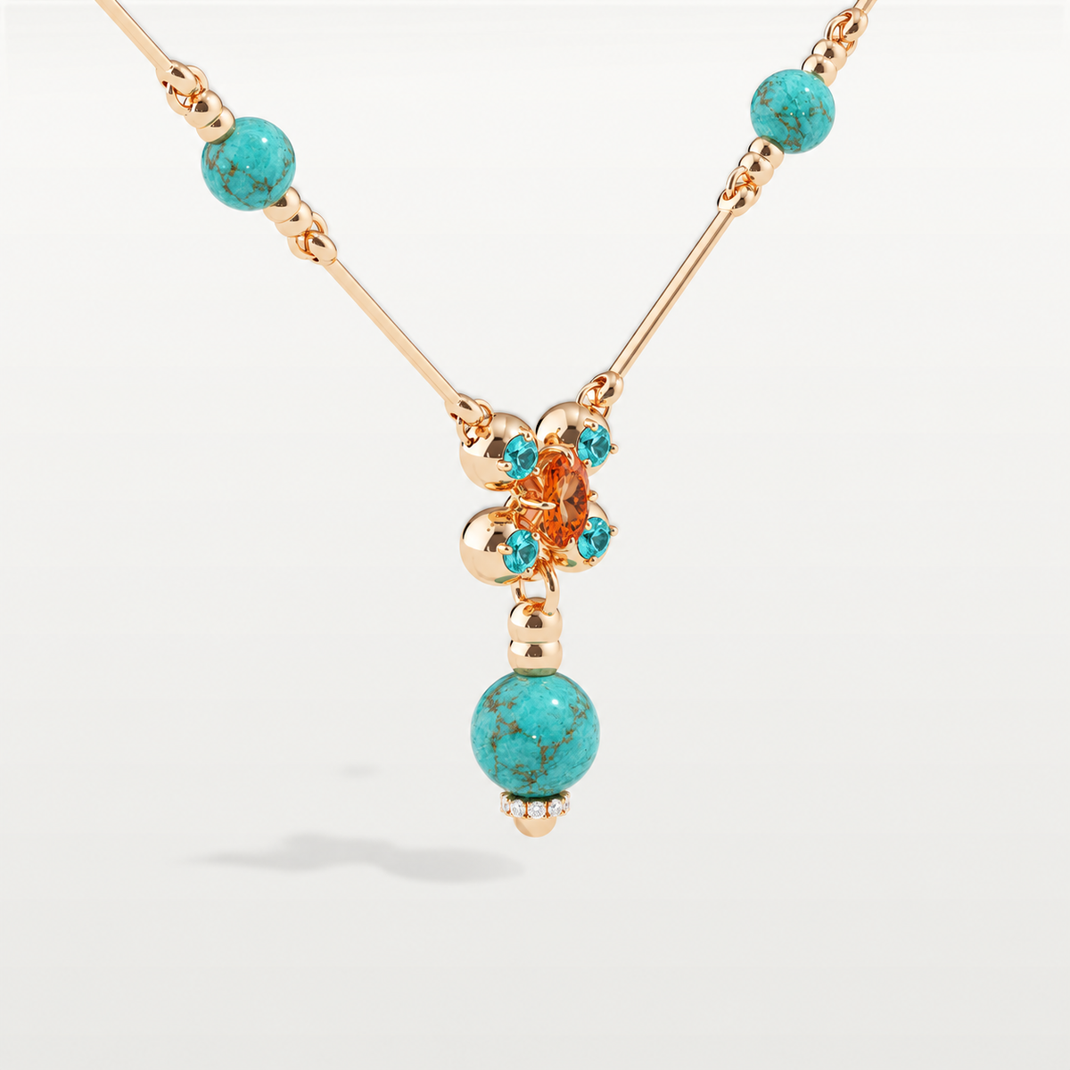 Barbelle Arizona Turquoise, Paraíba Tourmaline & Mandarin Garnet Necklace — Angled view 1