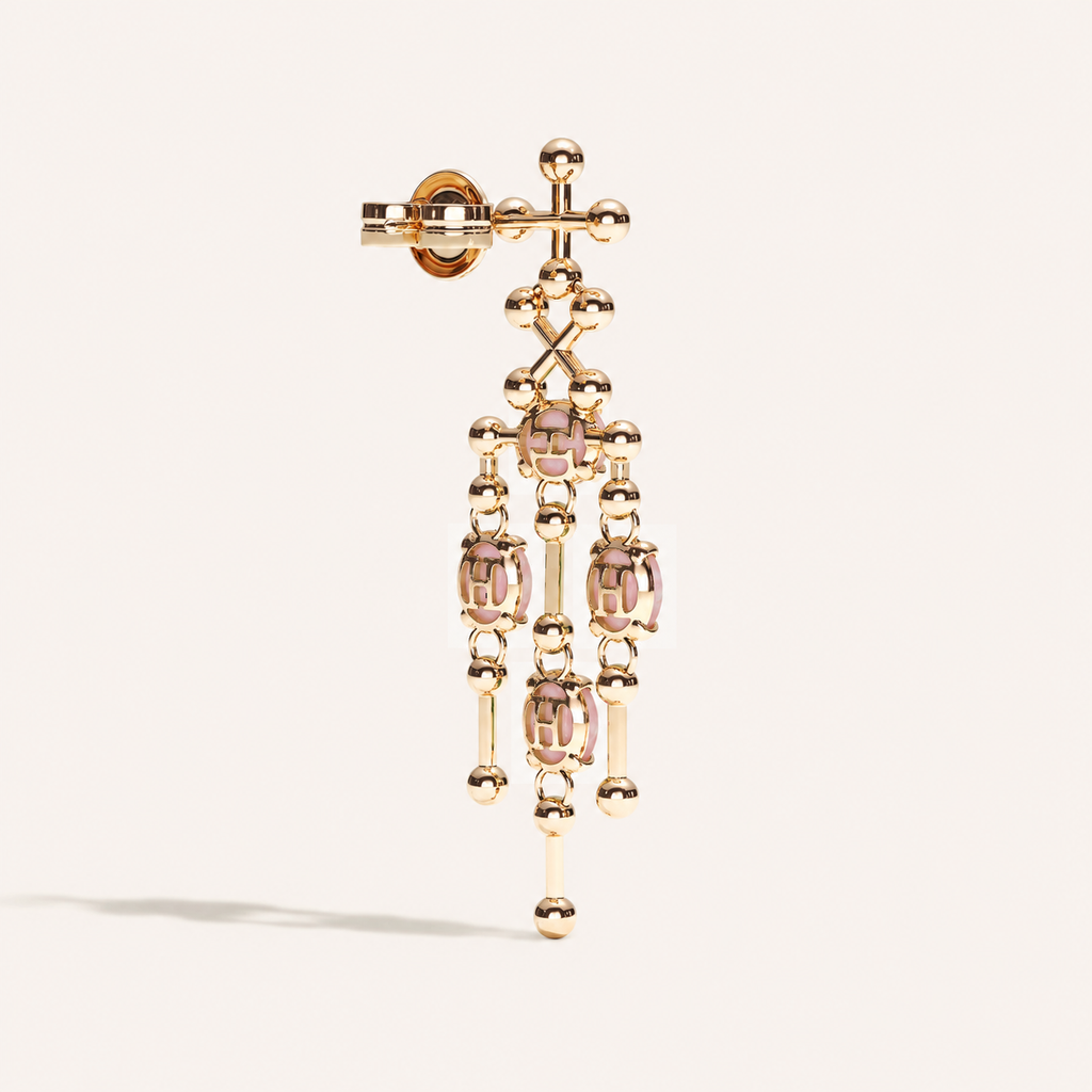 Barbelle Chandelier Ear Pendants — Pink Opal, bakifrån