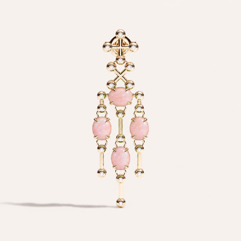 Barbelle Chandelier Ear Pendants — Pink Opal, front view