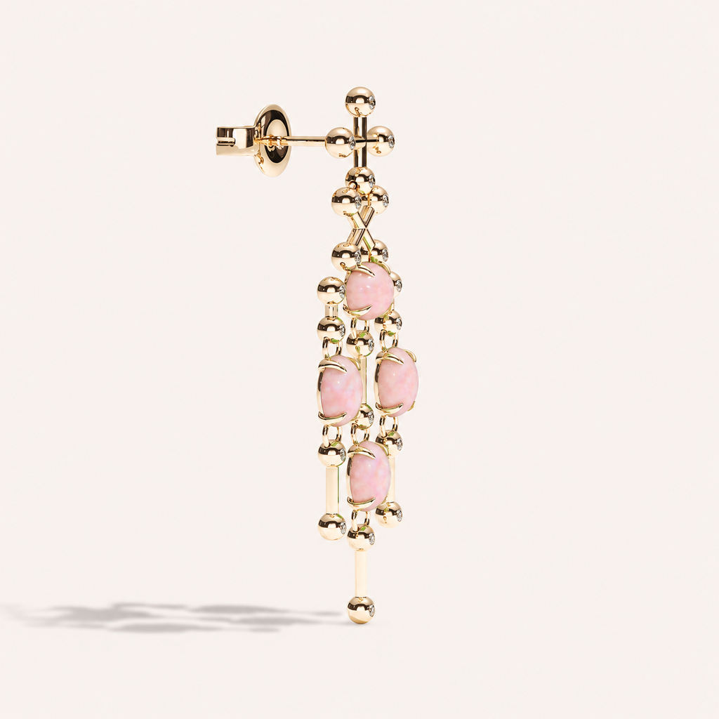 Barbelle Chandelier Ear Pendants — Pink Opal, sidovy