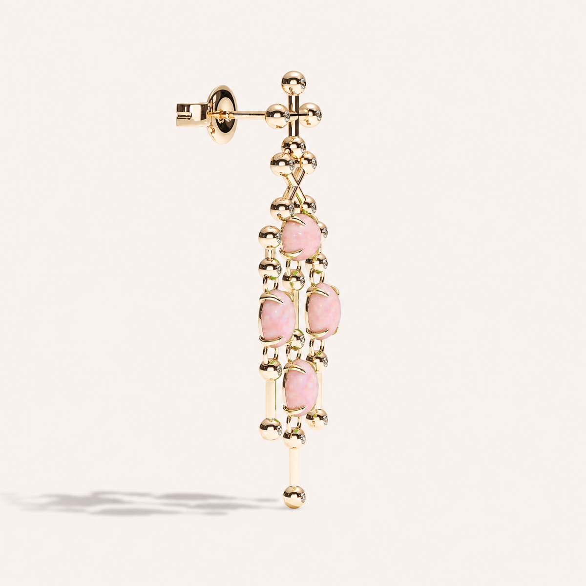Barbelle Chandelier Ear Pendants — Pink Opal, sidovy