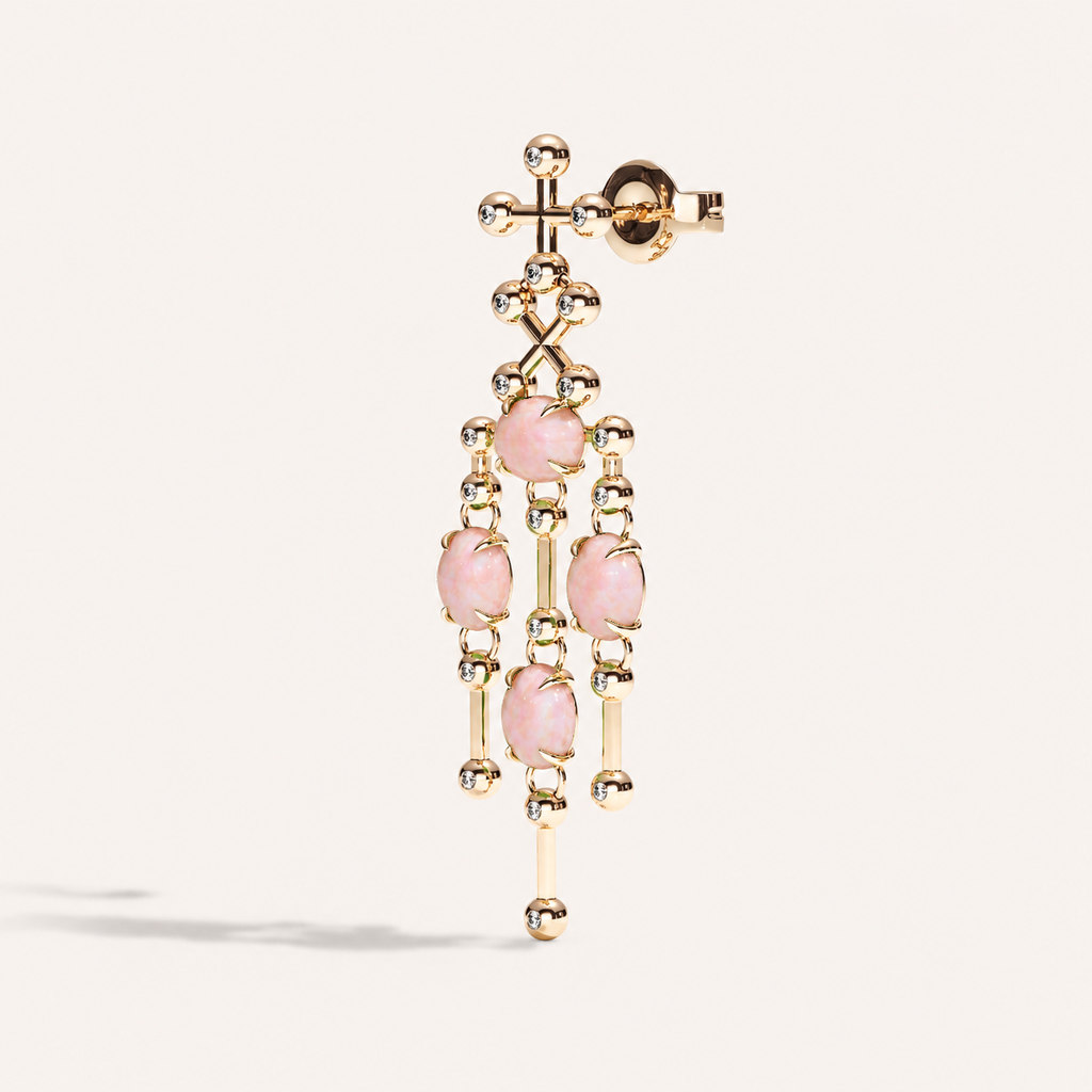 Barbelle Chandelier Ear Pendants — Pink Opal, trekvartsvy
