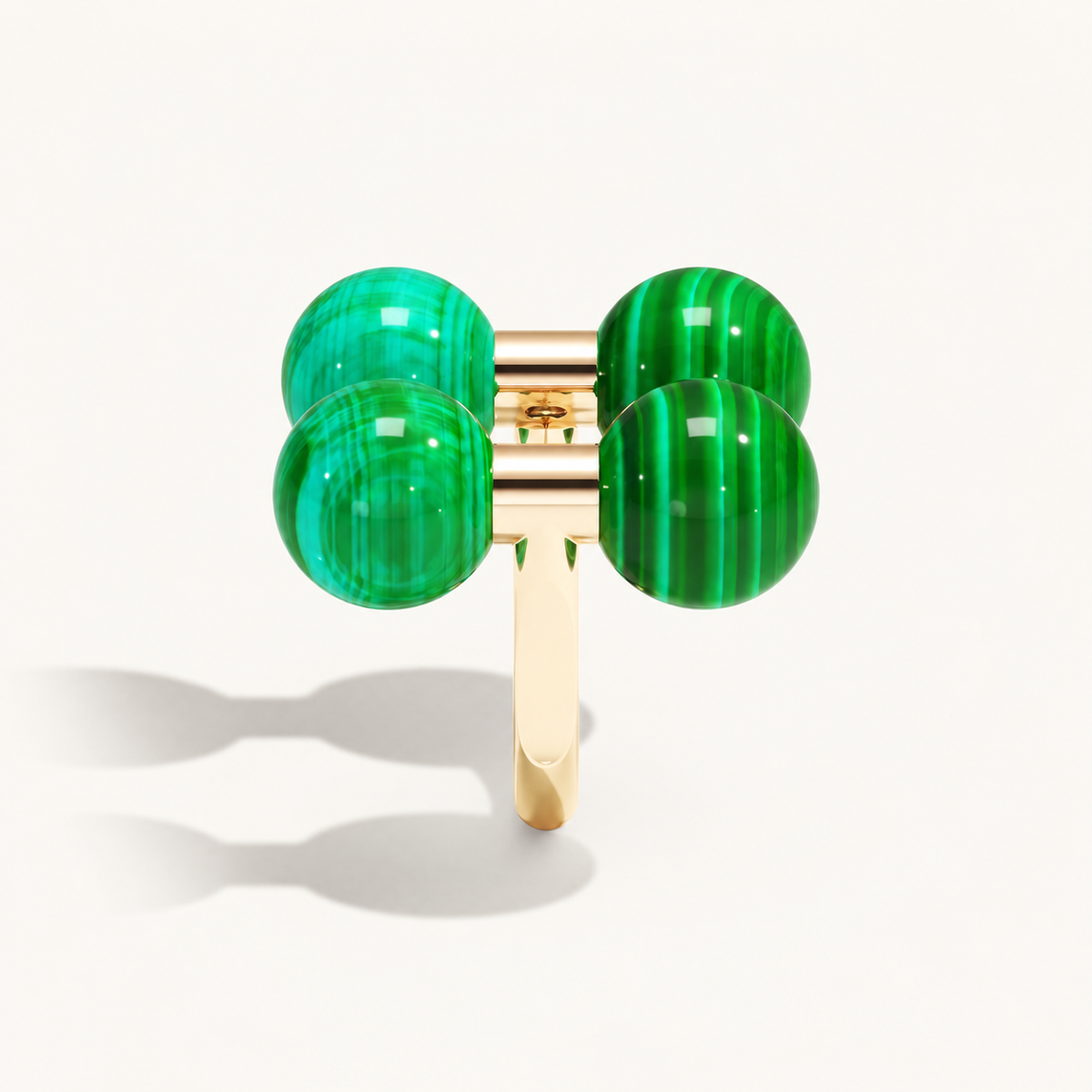 Barbelle Couple Ring – malachite side – 18K rose gold