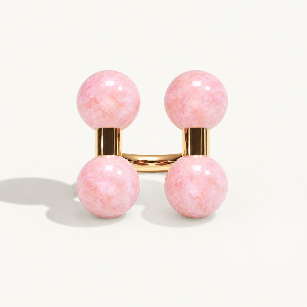 Barbelle Couple Ring – pink opal front – 18K rose gold