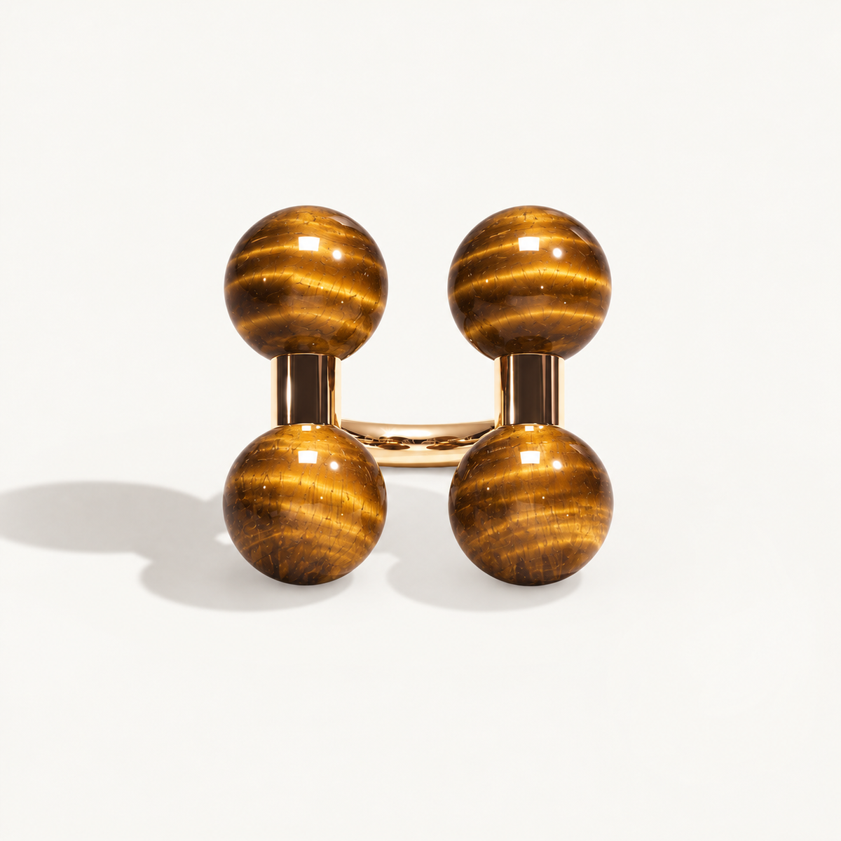 Barbelle Couple Ring – tiger eye front – 18K rose gold