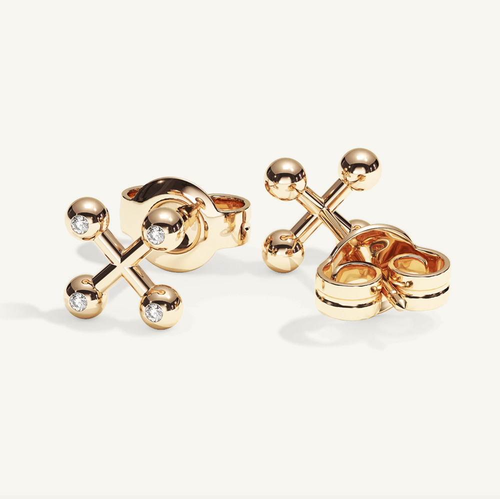 Barbelle Cross Stud – 18K Gold – view-3