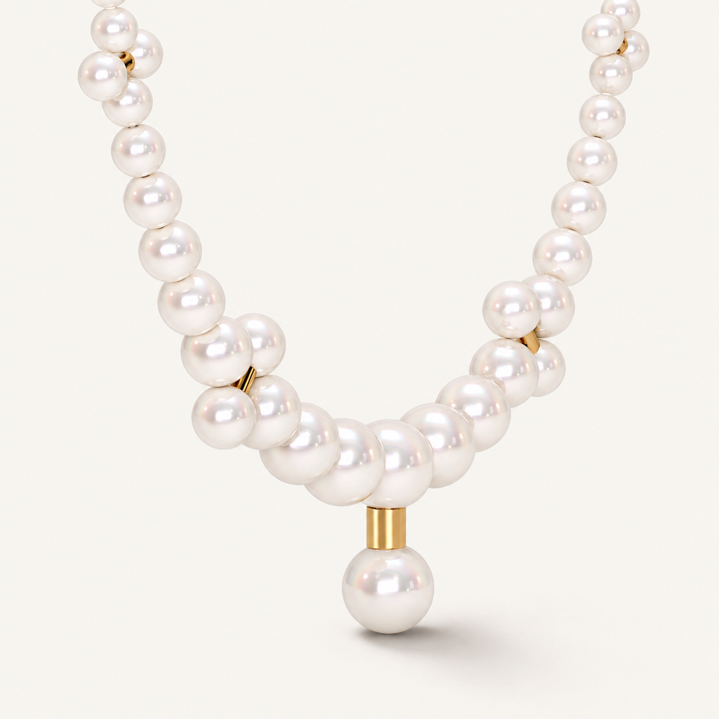The Barbelle Pearl Necklace, detail view