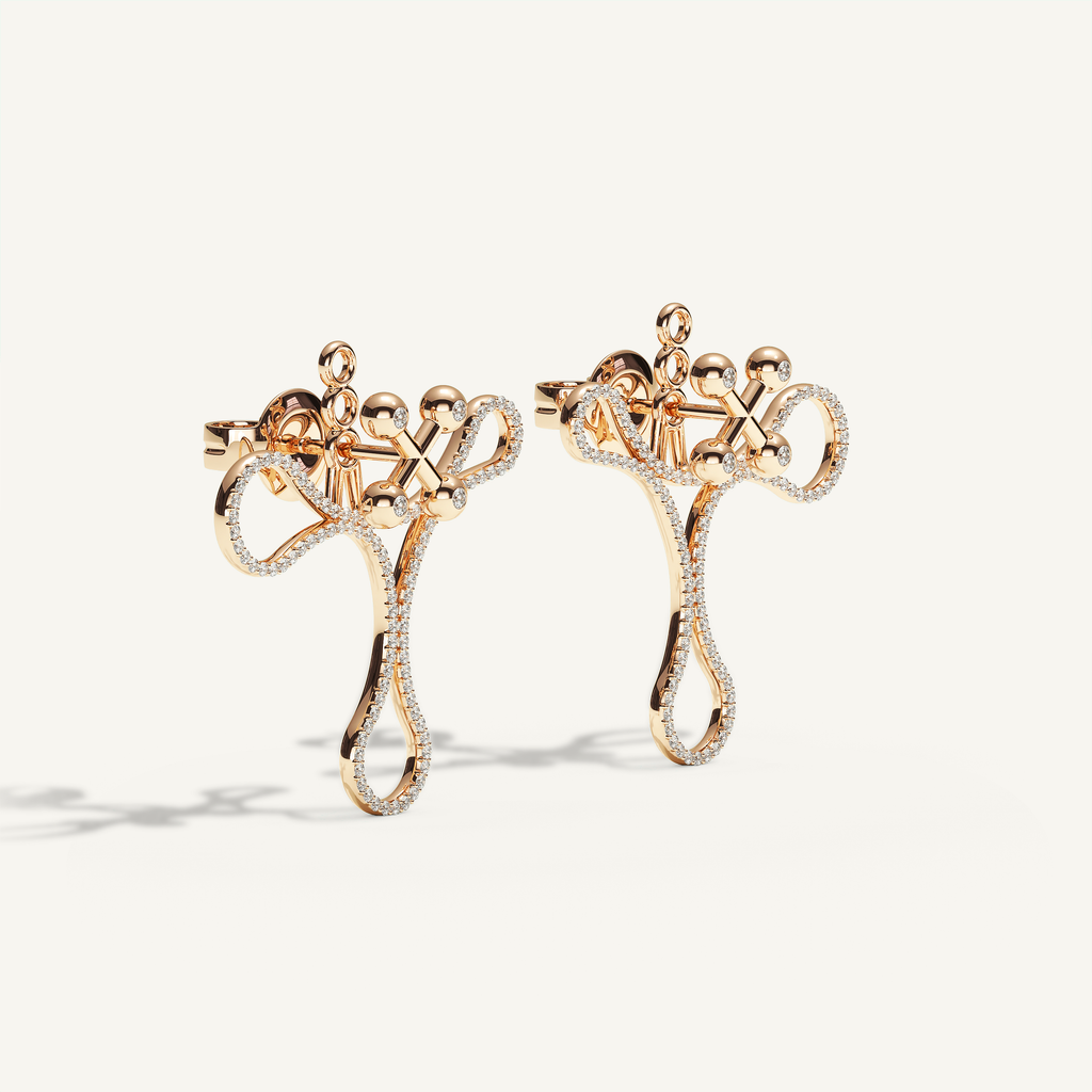 Barbelle Tangle Diamond Ear Pendant in 18K rose gold, angled view