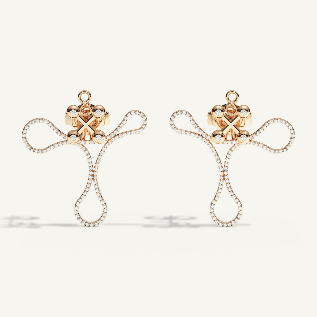 Barbelle Tangle Diamond Ear Pendant in 18K rose gold, front view