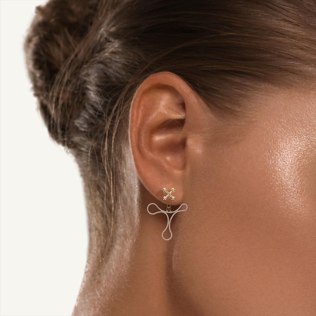 Barbelle Tangle Diamond Ear Pendant in 18K rose gold, model view