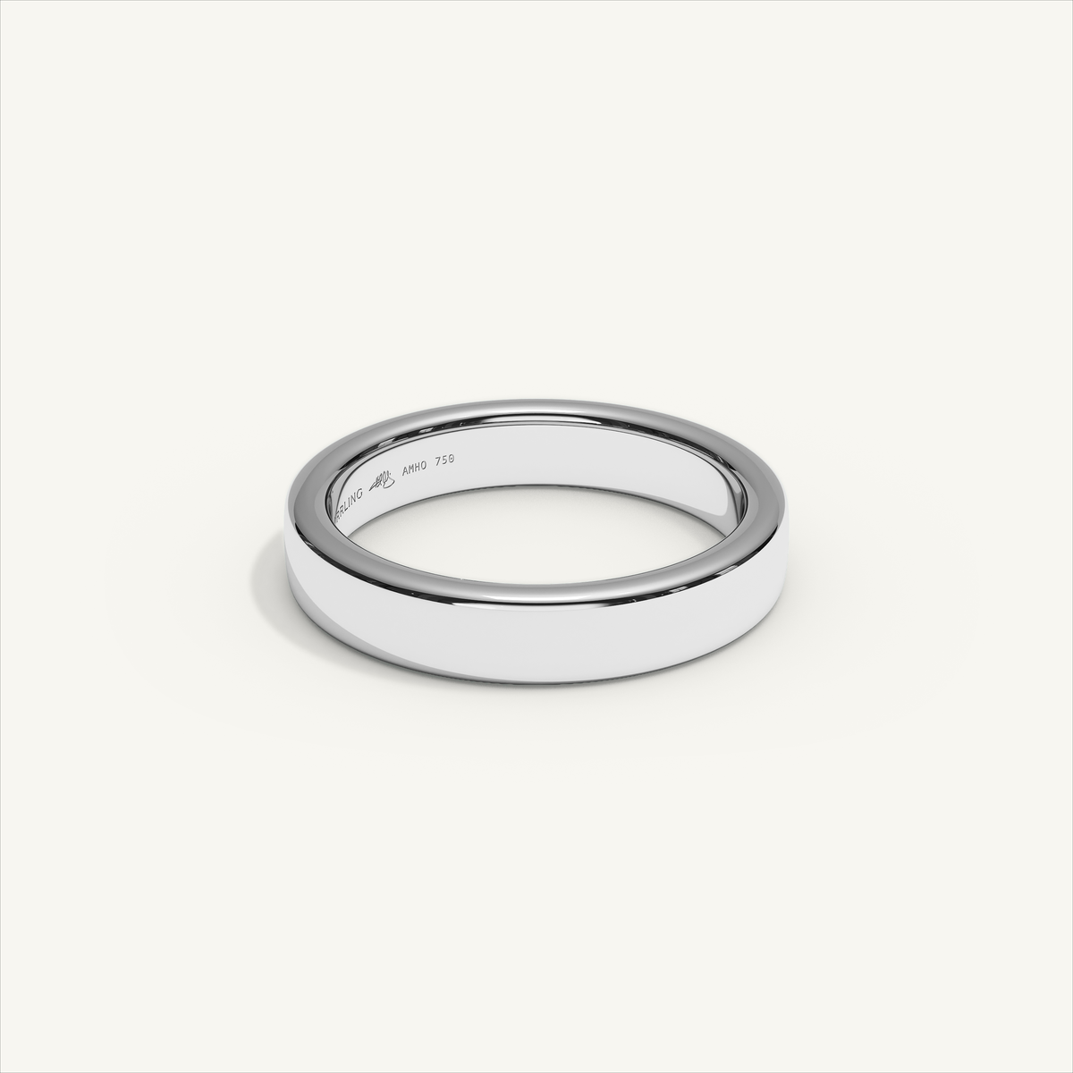BASTION 4 mm — 18K white gold plain wedding band, product view 1