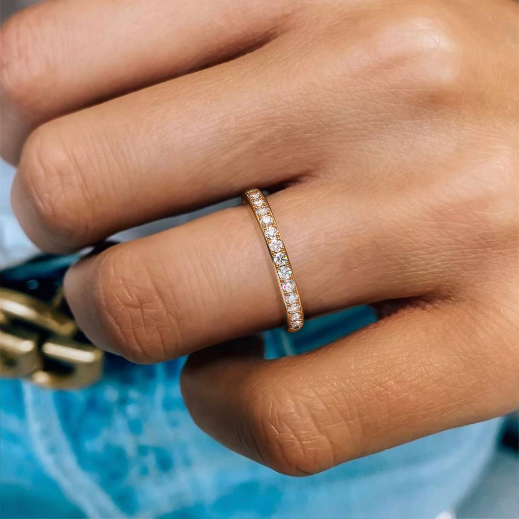 CANAL 92-2.5 Half Eternity Ring worn on hand, 18K rose gold