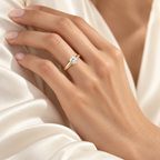 Orrling FlowOne yellow gold solitaire worn on a hand – lifestyle illustration