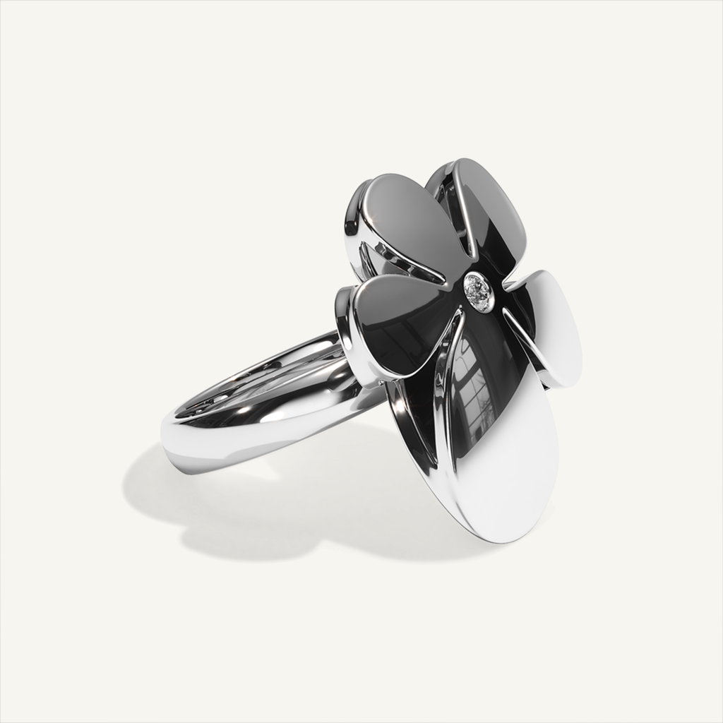 Gisela Grand Flower Ring – White Gold product view 4