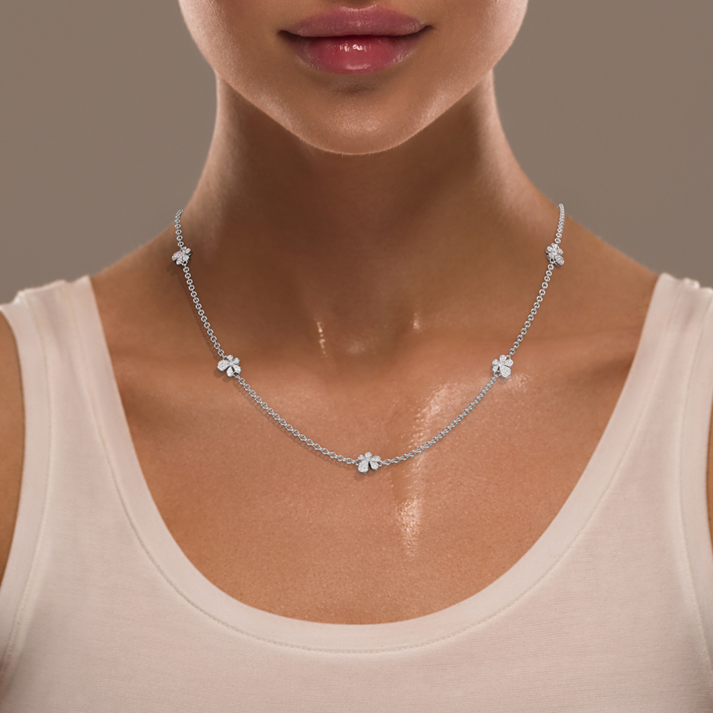 Gisela Pavé Flower Necklace – White Gold on model 5