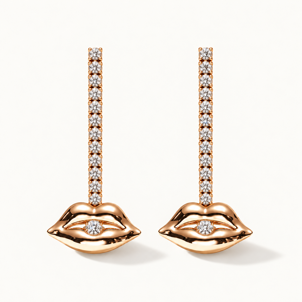 Grand Diamond Bite Chandelier – rose gold pair, full view