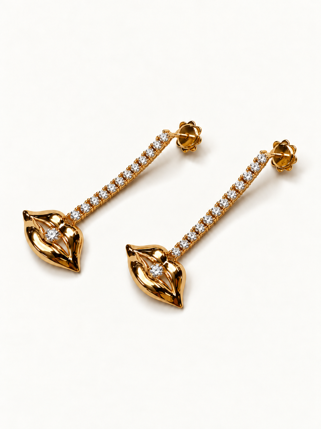 Grand Diamond Bite Chandelier – yellow gold pair, angled view