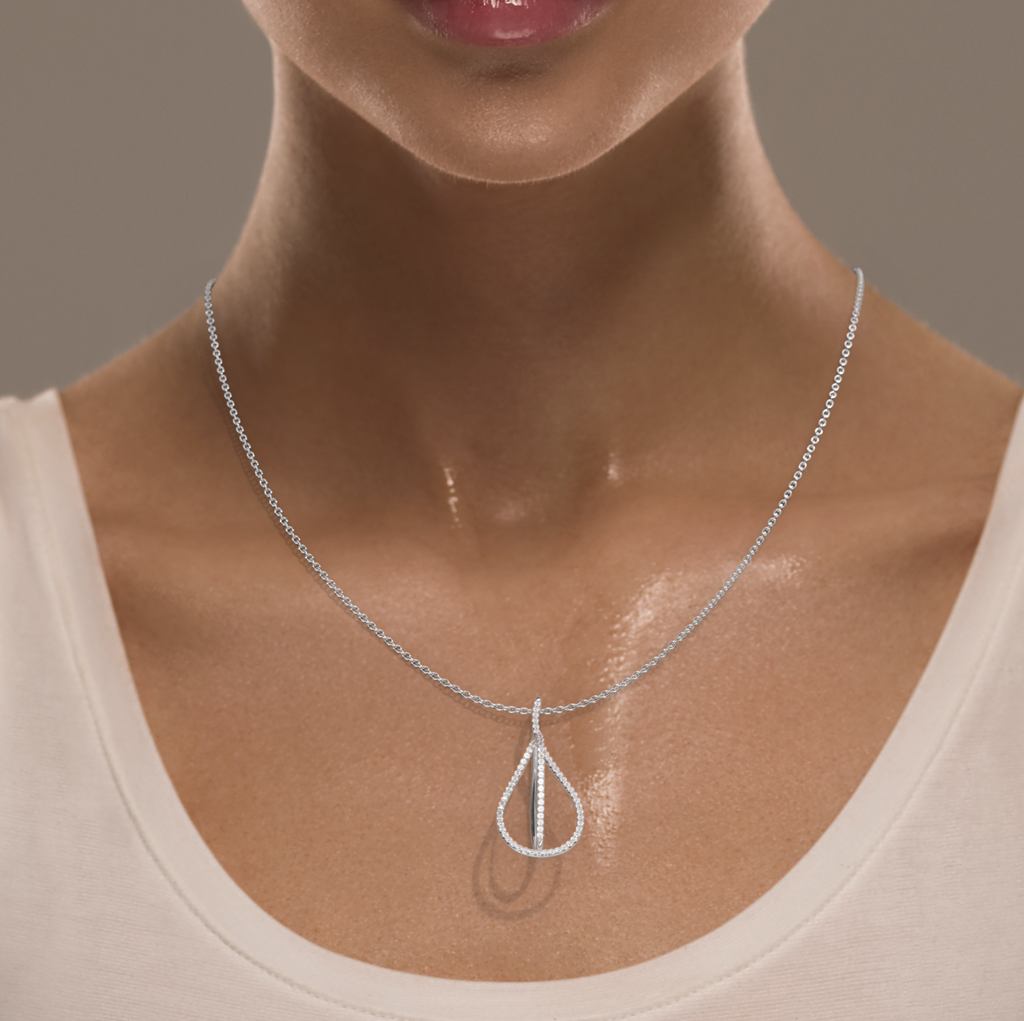 ATTACHE Pavé Necklace — shown in White Gold — worn on model