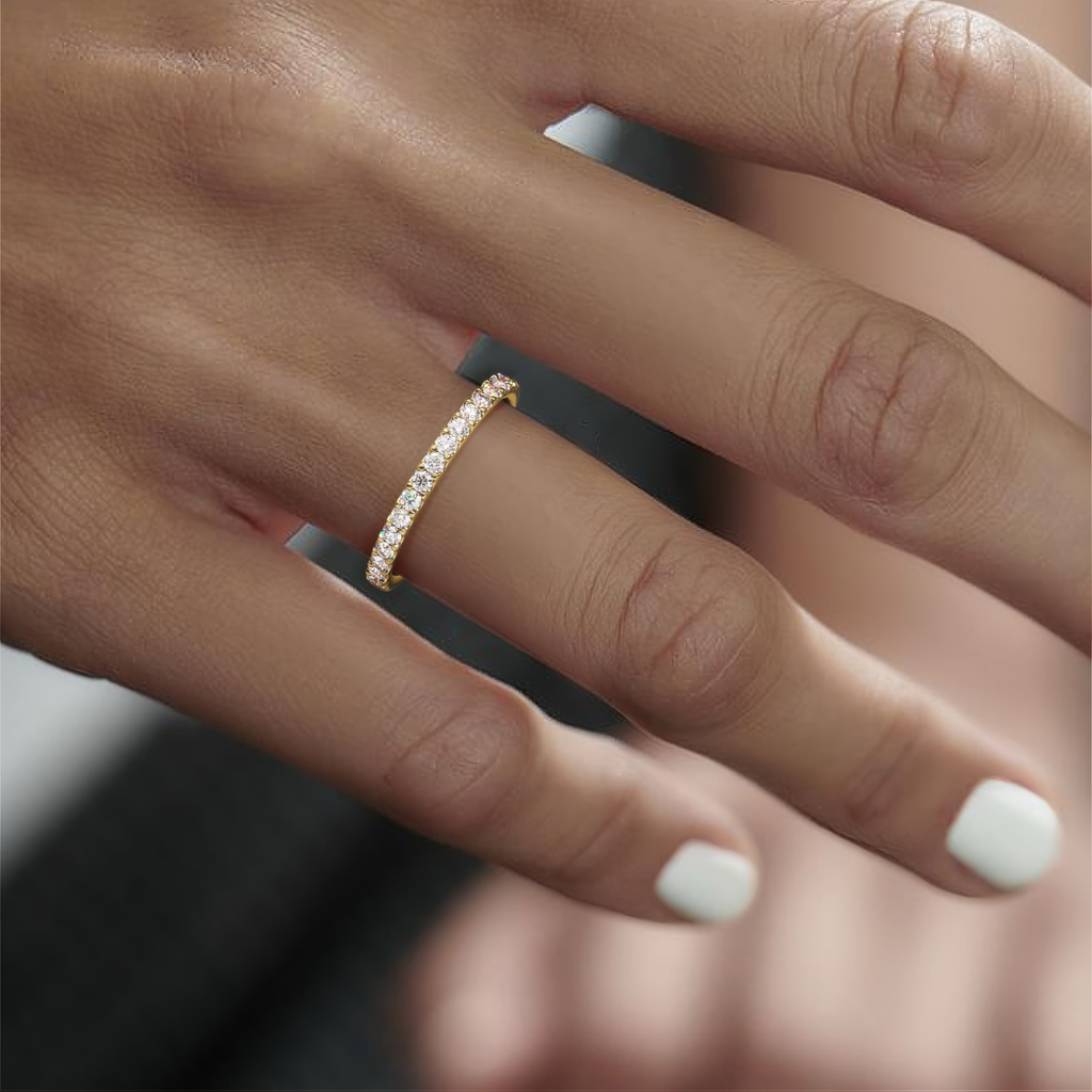 MONTE M25 Half Eternity Ring worn on hand, 18K yellow gold