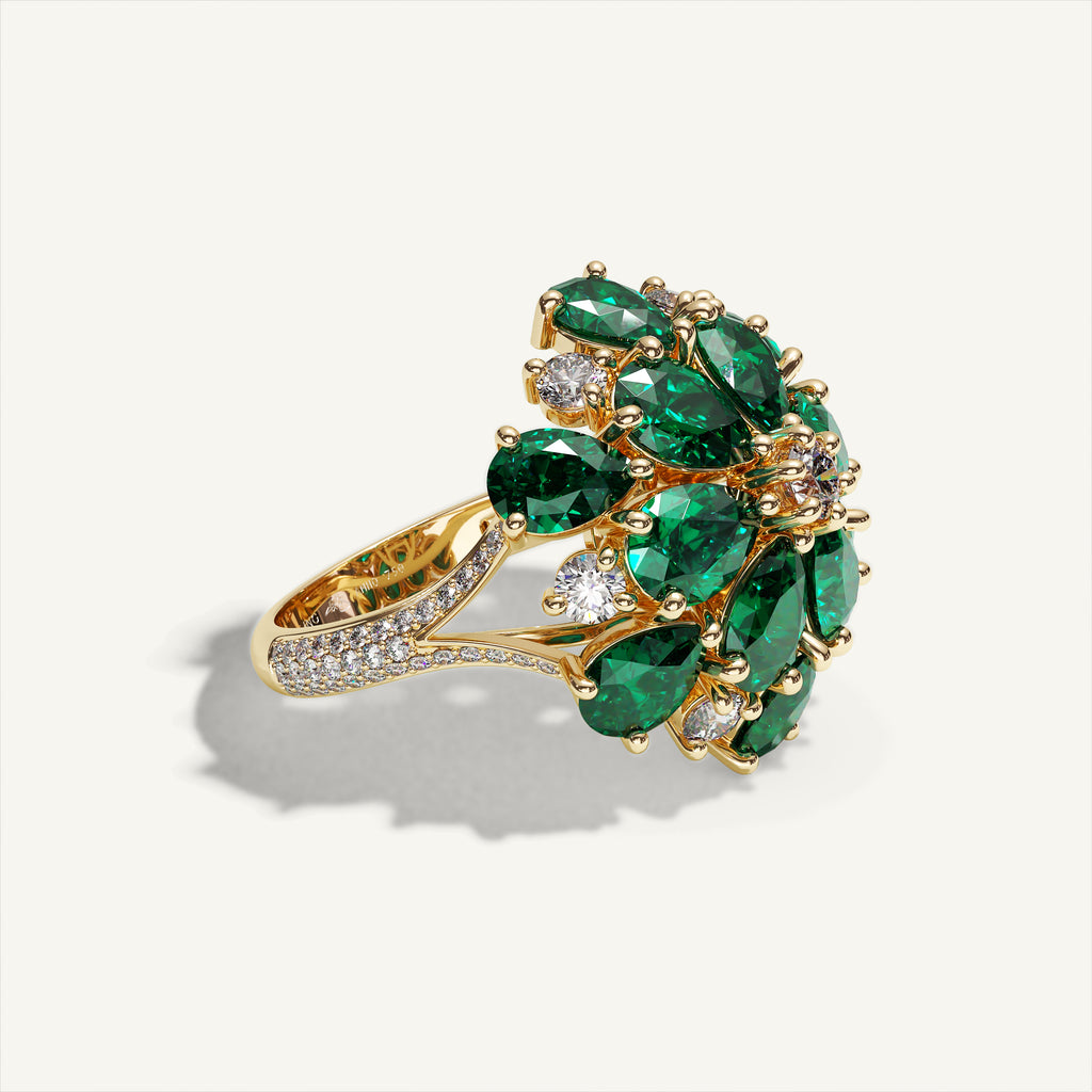 Ombrelle Barocco Green Tourmaline & Diamond Ring — three-quarter view