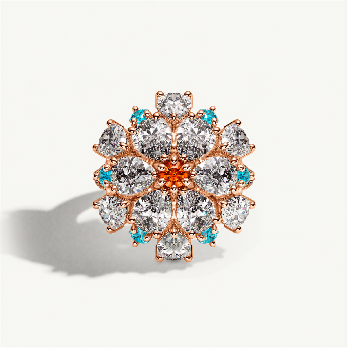 Ombrelle Barocco rose gold, mandarin garnet and Paraíba tourmaline — front view
