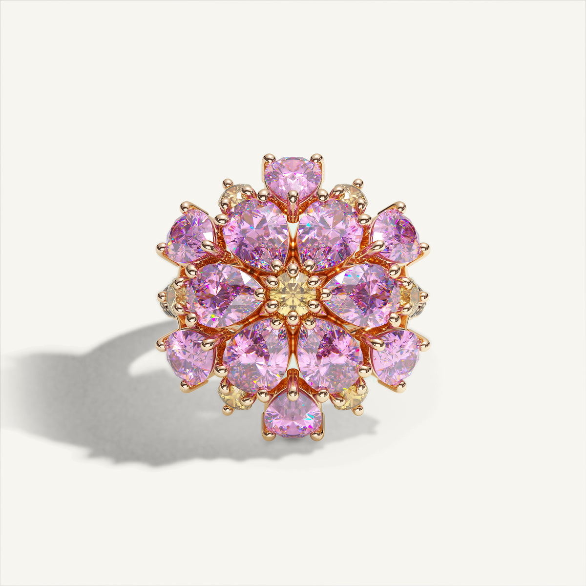 Ombrelle Barocco Pink Sapphire & Yellow Diamond Ring — front view