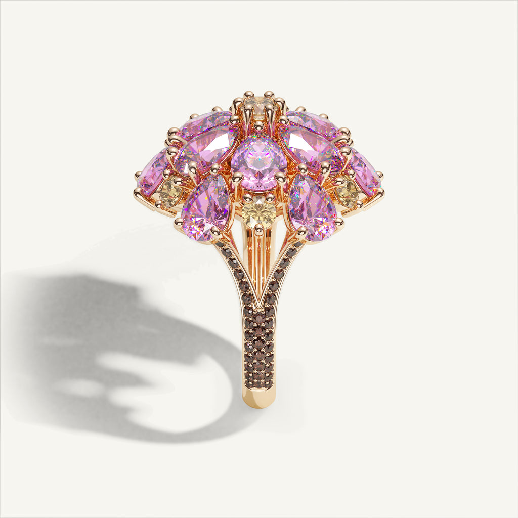 Ombrelle Barocco Pink Sapphire & Yellow Diamond Ring — side view