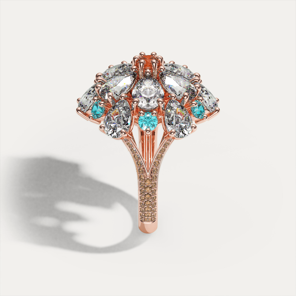 Ombrelle Barocco rose gold, mandarin garnet and Paraíba tourmaline — side view