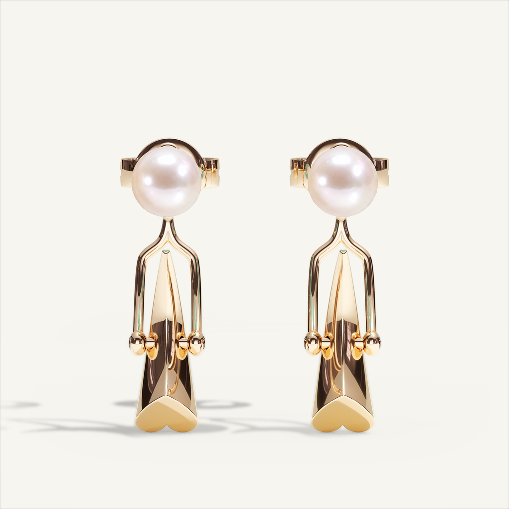 Griffe Back Drop Earrings in 18K rose gold with white Akoya pearls and diamonds — front view