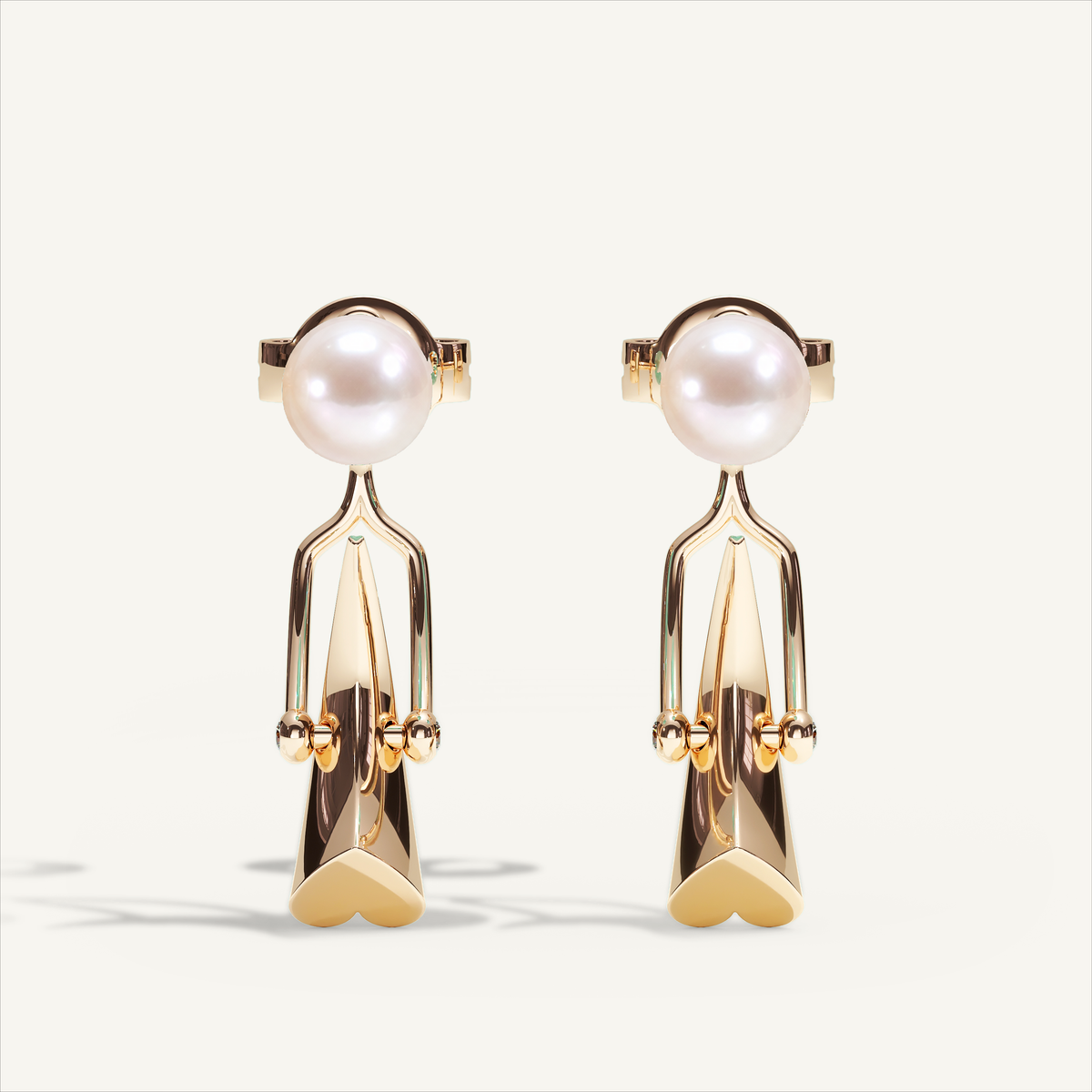 Griffe Back Drop Earrings in 18K rose gold with white Akoya pearls and diamonds — front view