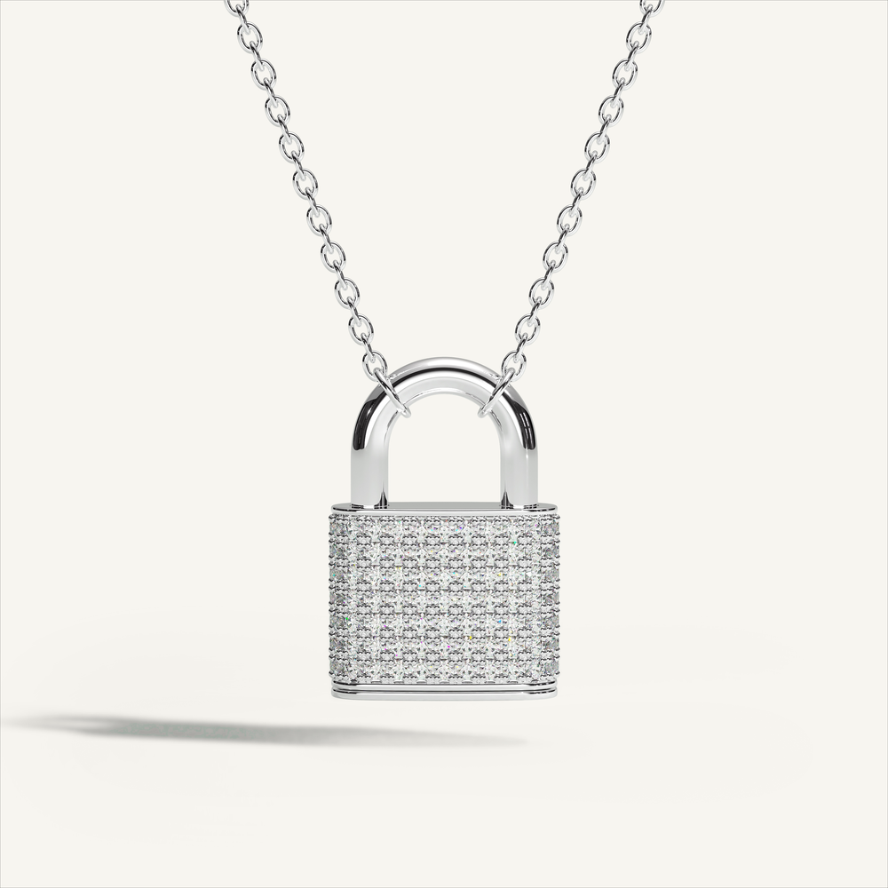 DEEP TEAL Padlock Pavé Necklace in 18K white gold with white diamonds - original view 1