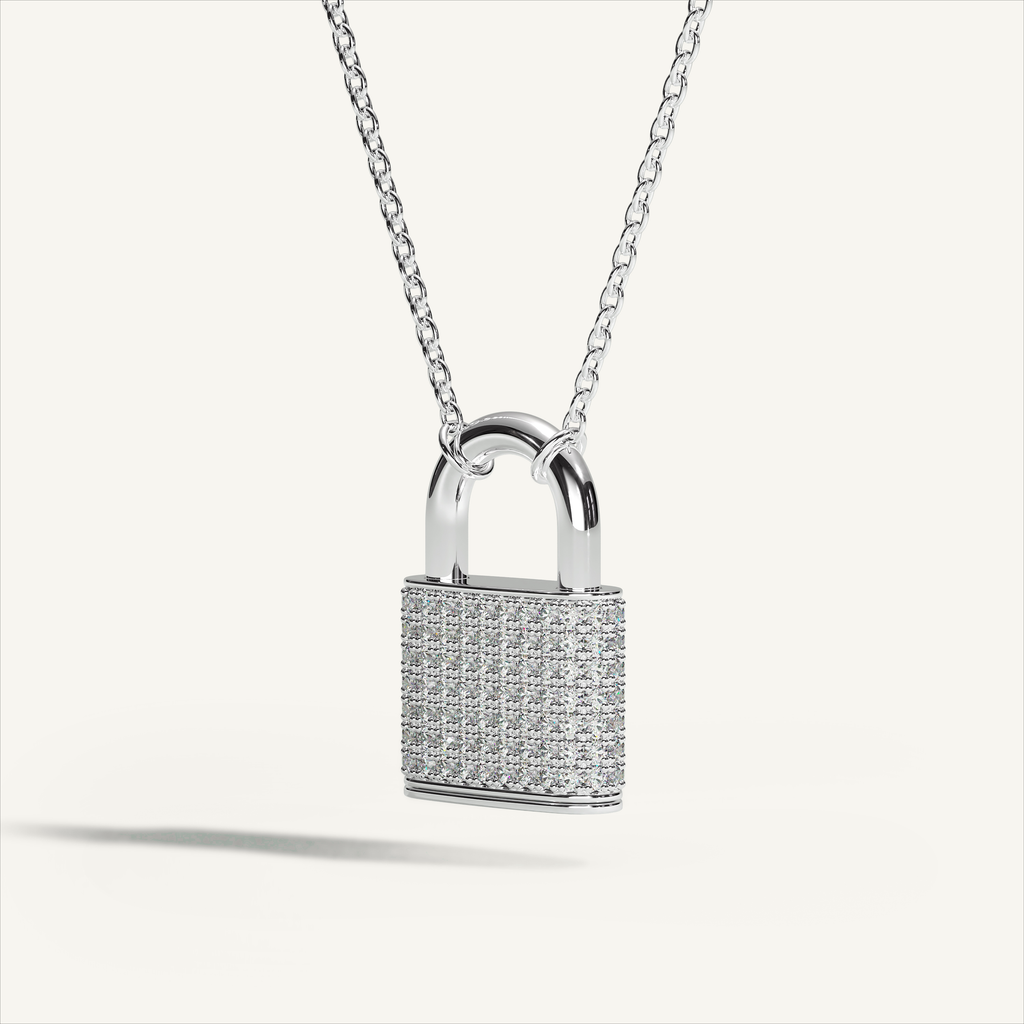 DEEP TEAL Padlock Pavé Necklace in 18K white gold with white diamonds - original view 3
