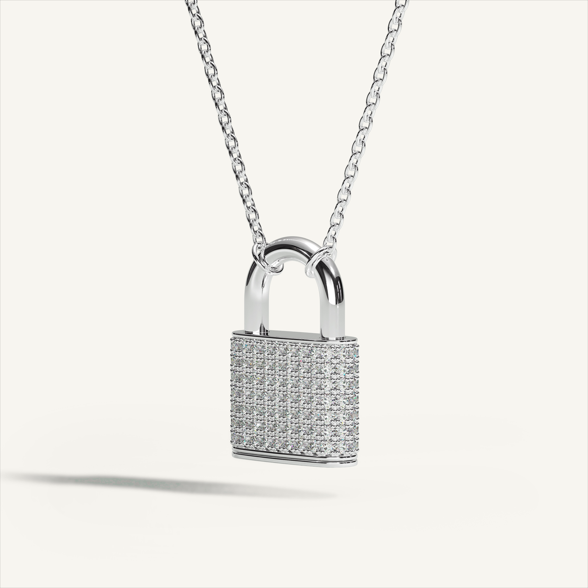 DEEP TEAL Padlock Pavé Necklace in 18K white gold with white diamonds - original view 3